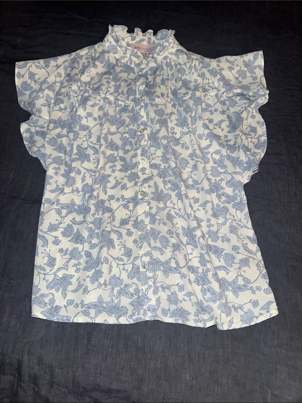 Philosophy White Blouse with Light Blue Floral Print